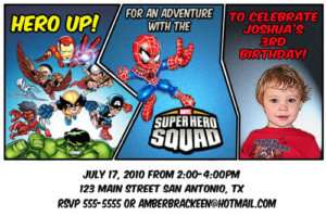 Custom Super Hero Squad Birthday Party Invitations  