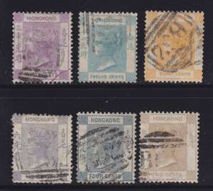 HONG KONG 1863 80 USED SC #8, 10, 12, 13, 15, 20 QV VICTORIA CAT $58 
