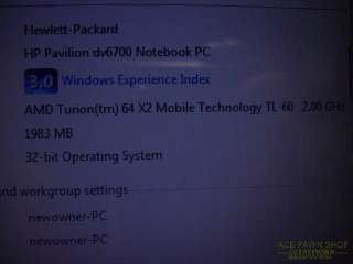 HP Pavilion DV6747cl 15.4 Laptop ~Vista ~250GB ~2GB ~2.1Ghz ~Webcam 
