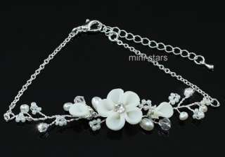 Bridal Clay Ceramic Flower Water Pearl Necklace Earrings Bracelet Set 
