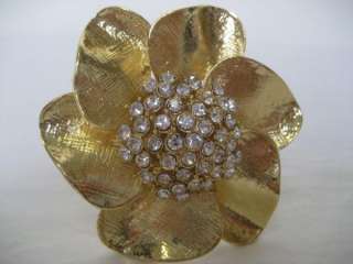 NEW RHINESTONE BRACELET GOLD TONE flower BANGLE CUFF  