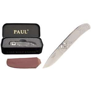  Lone Wolf Knives Paul Pocket Knife, Engraved S/S Handle 