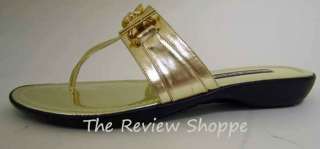 Anne Klein Alma Leather Thong Slides Sandals Shoes Gold Metallic 8.5M 
