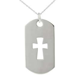 Sterling Silver Open Cross ID Tag Necklace  Overstock