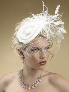 Sinamay Hat & Birdcage Bridal Veil w/ Feather Accents  