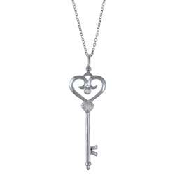 Sterling Silver Diamond Fashion Key Necklace  