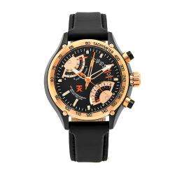   Flyback Black Leather Strap Chronograph Dial Watch  Overstock