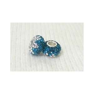 Blue Zircon & Clear Swarovski Crystal Sterling Silver European Bead 