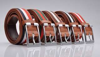 New Unisex Multi Color Strip PU Leather Belts  
