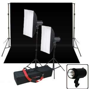  Strobe Light Kit w/ Carry Bag, Background Stand & 10x20 Black 