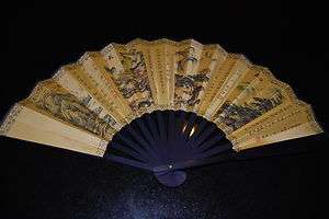 Four Season Chinese Traditional Folding Silk Fan & Calligraphy  