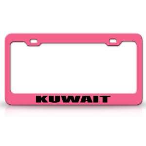KUWAIT Country Steel Auto License Plate Frame Tag Holder, Pink/Black