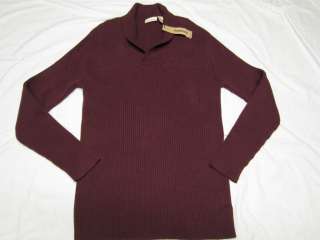   Mens DKNY Jeans Sweater Shawl Neck Ribbed Burgundy Size XL H394  