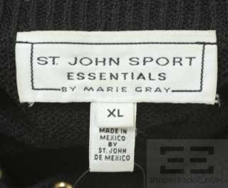 St. John Sport Essentials Black Hooded Knit Sweater w/ Gold Zipper Sz 