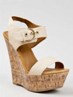   Cotton Slingback Platform Wedge Heel Sandal sz Beige walro  