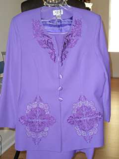 Nite Collection Purple Beads 2pc Skirtsuit Sz 21/22  