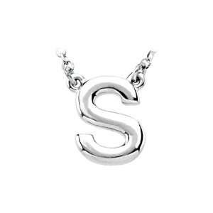    Block Initial Necklace in Sterling Silver, Letter S Jewelry