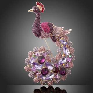 ARINNA Swarovski Crystal peacock purple lady Brooch Pin  