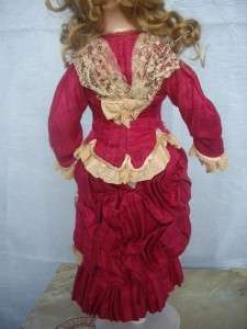 Fuchsia French Fashion or Bebe antique doll dress Silk  