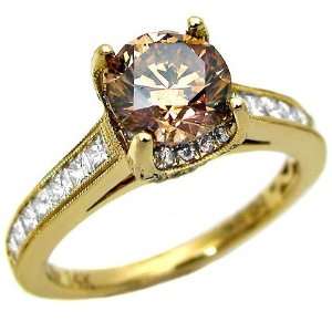  2.02ct Fancy Brown Round Diamond Engagement Ring 14k 