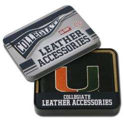 Miami Hurricanes Mens Black Leather Bi fold Wallet  