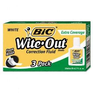 BIC  Wite Out Extra Coverage Correction Fluid, 20ml Bottle, White, 3 