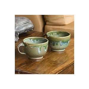  NOVICA Ceramic teacups, Olive Seed (pair)
