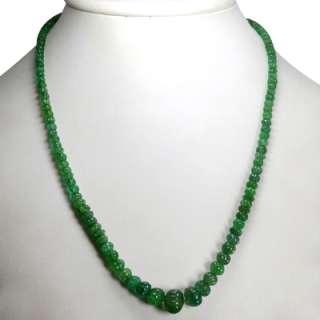 114.78 cts NATURAL TOP EMERALD RONDELLE CARVING BEADS NECKLACE 1 L 18 