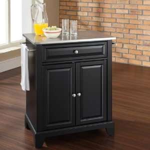   Stainless Steel Top Portable Kitchen Island   Black