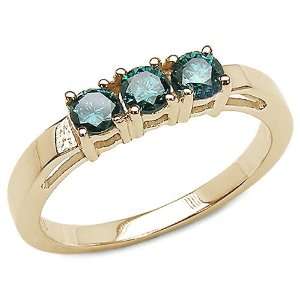  0.54 Carat Genuine 3 Stone Blue Diamond 14K Gold Ring 