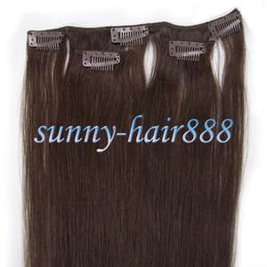   203pcs Clip In 100% Real Human Hair Extensions #04 Medium brown,&36g