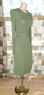 VTG 60s 40s MOD Olive Green Army Military Wool Knit Sweater Dress SEXY 
