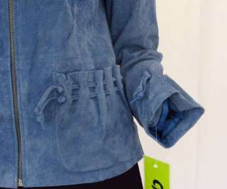 New Carlos Falchi Chi Blue Washable Suede Zipper Jacket Pockets S 