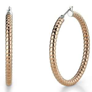   Gold Color Stainless Steel 40mm diameter Circle Pattern Hoop Earrings