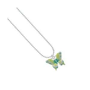  Large Lime Green & Blue Butterfly Silver Plated Ball Chain 