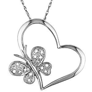    10K White Gold .06 ctw Diamond Heart and Butterfly Pendant Jewelry