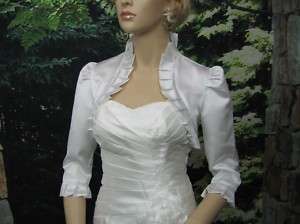 White 3/4 sleeve satin wedding bolero jacket shrug 008  