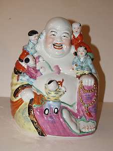 Chinese Porcelain Family Buddha with 5 Children Happiness Figurine 