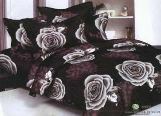 Big Rose New 100% Cotton king Size Black Quilt Cover / Doona Cover Set 