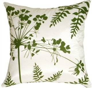 Pillow Decor   White with Green Spring Flower and Ferns 16 x 16 