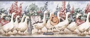 WALLPAPER BORDER GEESE AND CLOTHES LINE  