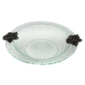 Hammered Glass Serving Bowl w Pewter Pine Cone Accent