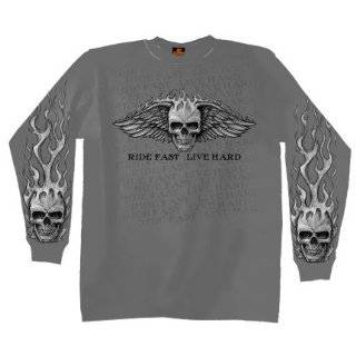  Mens Black Long Sleeve Flame Ghost Motorcycle Shirt Large 