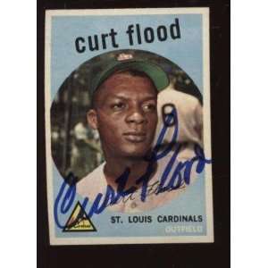 Autographed Curt Flood Baseball   1959 Topps #353 EXMT B & E Hologram 