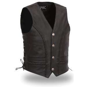   Mfg Mens Four Snap Front with Side Lace and Braided Detail Vest (2X