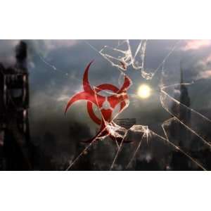  4x6 Photograph of Biohazard Symbol in Cracked Glass