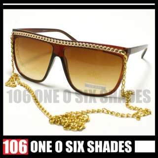 CELEBRITY Pop Star Gold CHAIN Sunglasses Lady 80s Retro Flat Top 