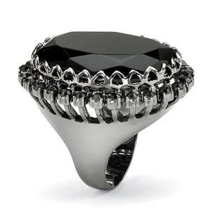 PalmBeach Jewelry Black Glass and Crystal Ring 