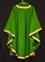 GREEN CHASUBLE & STOLE w Gold, Clergy Priest Vestments Church Apparel 