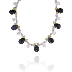  Multi Gemstone Pear Shaped 13x18mm Bead Necklace, 18+2 